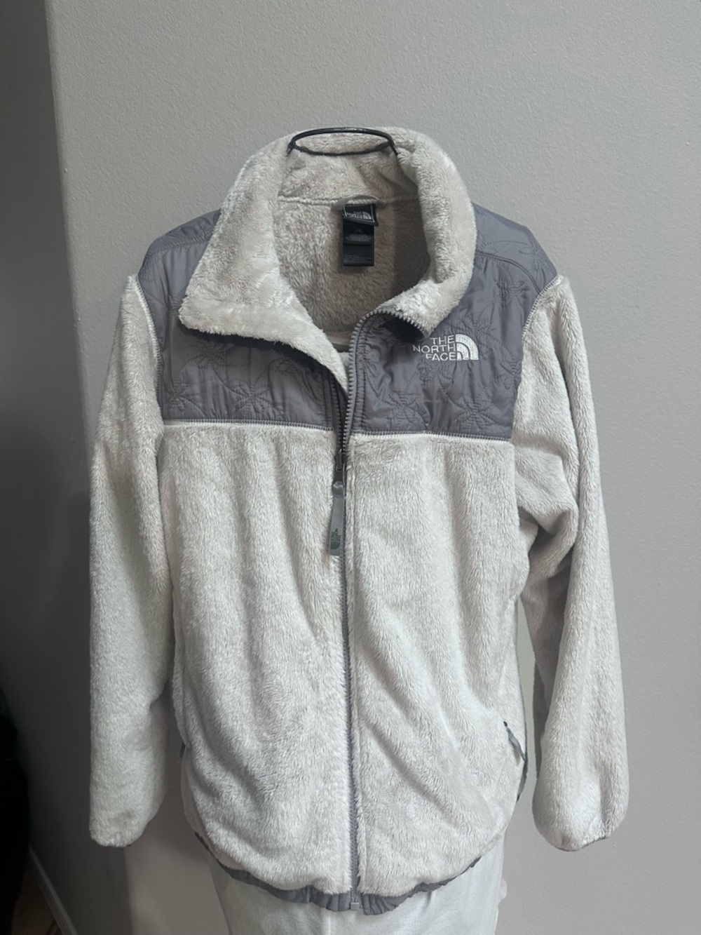 The North Face Cream and Gray Sherpa Fleece Jacket